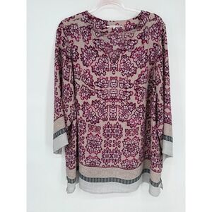 Violet + Claire Sz 2X Pink Floral Print Long Sleeve Blouse Tunic Bohemian Ladies